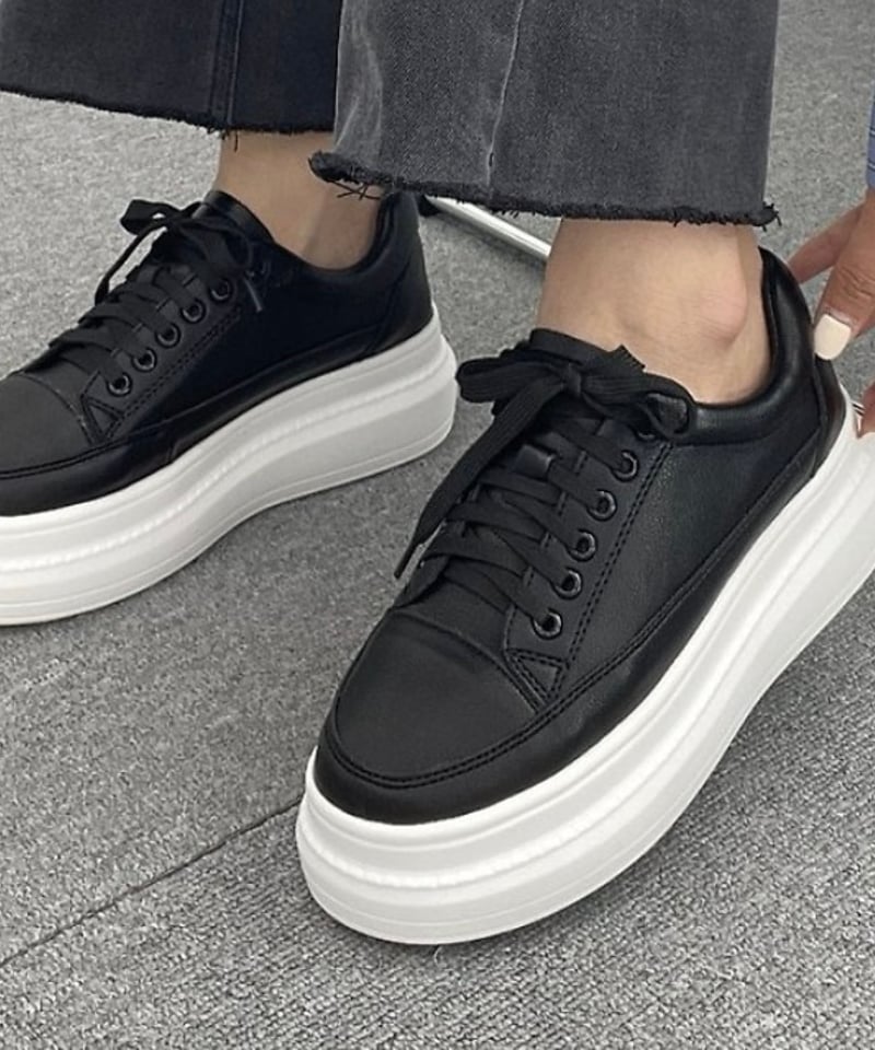 LAD MUSICIAN ブラック プレーントゥ レザースニーカー 42 厚底 LAD MUSICIAN ブラック プレーントゥ レザースニーカー 42 厚底