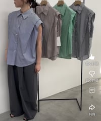 衿付きストライプノースリーブブブラウス85726 / CLOCHE