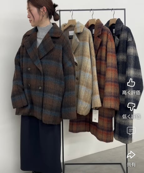 シャギーチェックダブルテーラードコー ト 650-84002 / CLOCHE