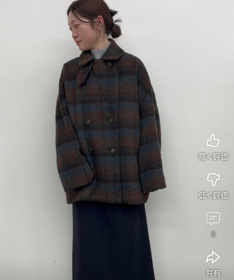 シャギーチェックダブルテーラードコー ト 650-84002 / CLOCHE