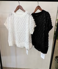 カットジャガードシアー リブコンビプルオーパープラウス 612-25167  / QTUME