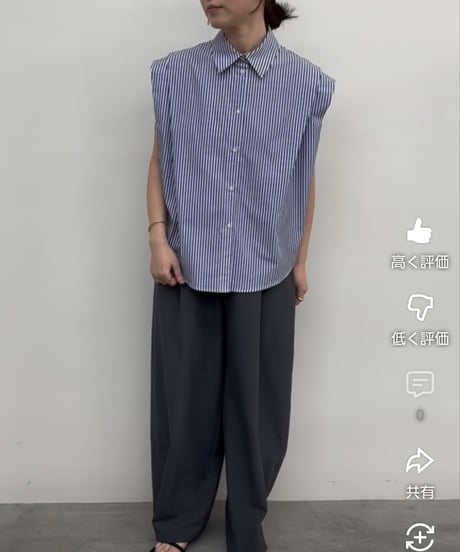 衿付きストライプノースリーブブブラウス85726 / CLOCHE