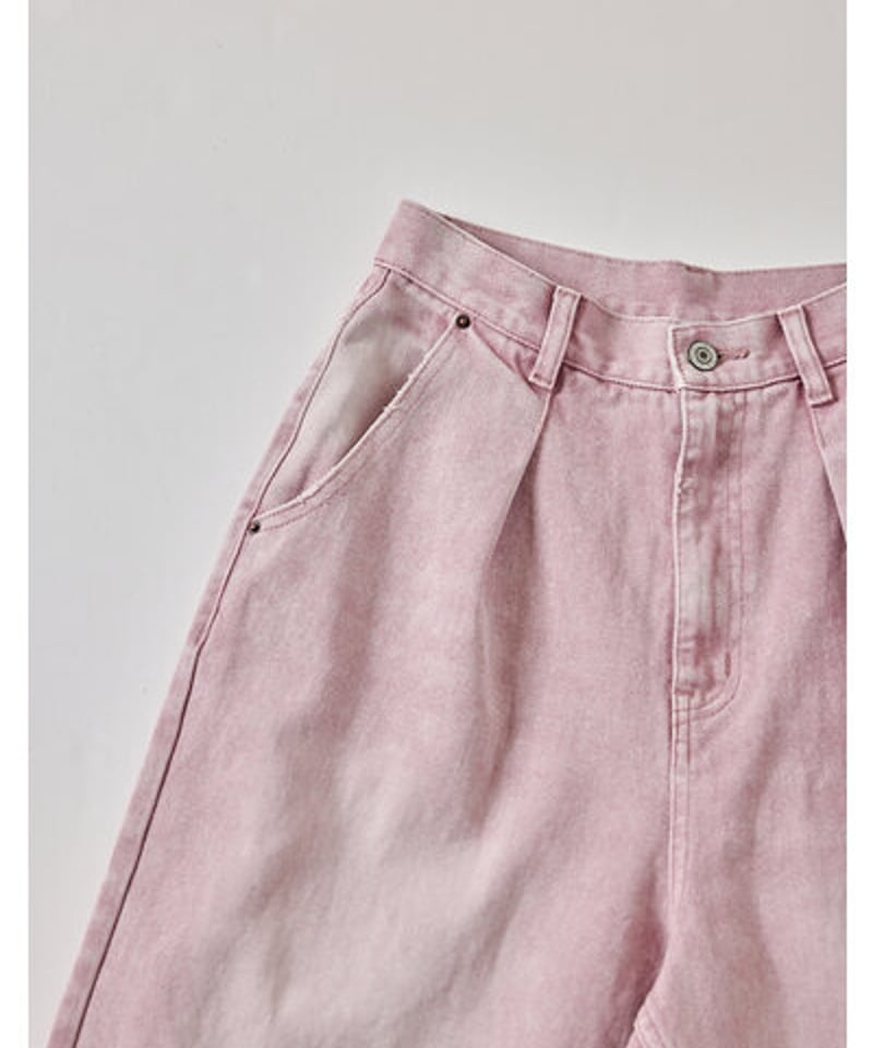 YENNデニム　ハイライズタックワイドパンツ　ピンク　38 再入荷✨】タックワイドデニムピンク Y252-31064-3 / YENN | CALEN