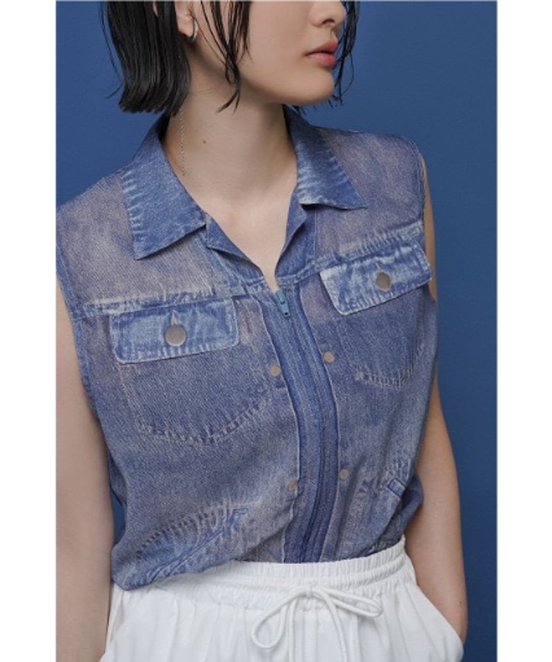 デニム転写シフォンベスト 601463 / CYAN tokyo | CALENDRIER