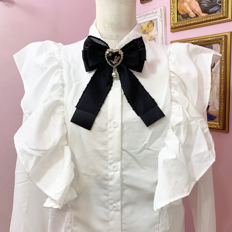 A232着物リメイク辻が花柄ワンピース★リボン・ブローチ 着物リメイク 辻が花 紬のフレアー袖ワンピース/ フリーサイズ kimono