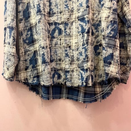 UNISEX【SK1336】ダメージ×クラッシュ チェック柄シャツ