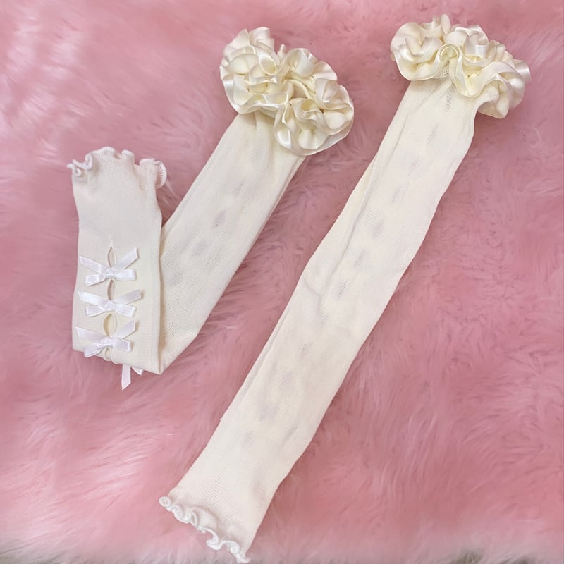 Lsck45】フリル×リボンホールアームカバー(2colors) | (me)