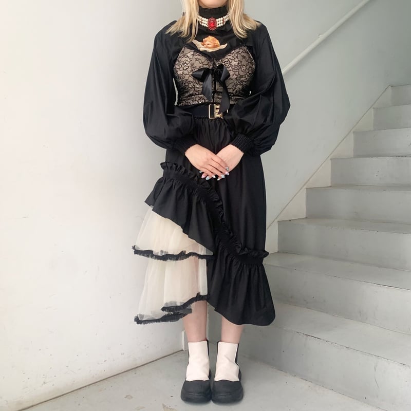 新品☘️Re.verofonna レース切り替えアシンメトリープリーツガウチョ 