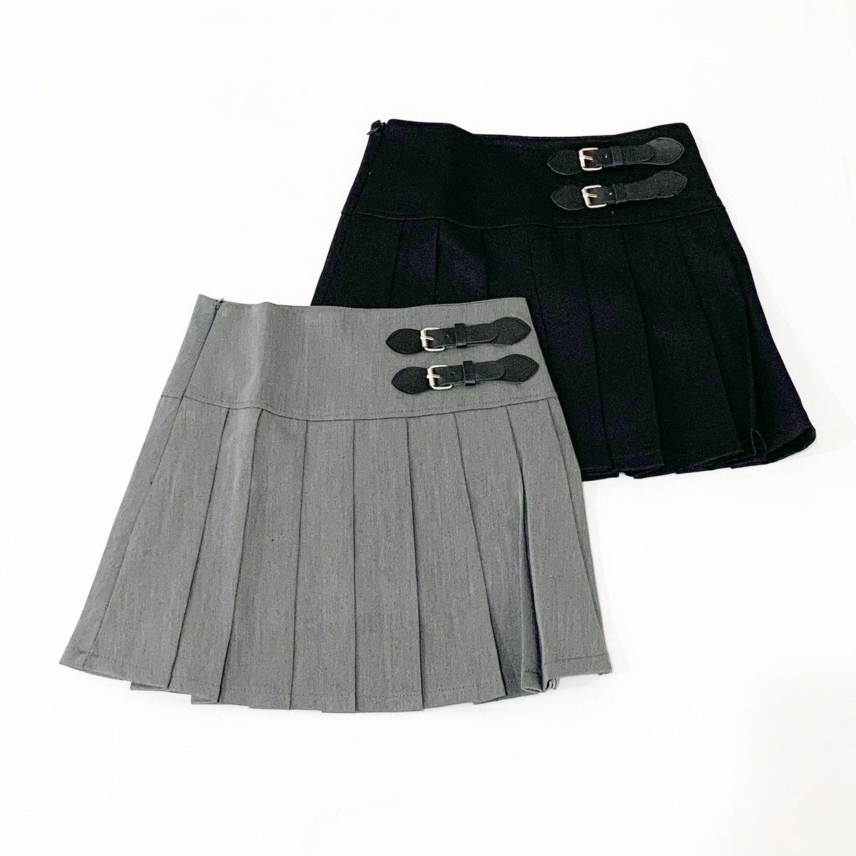 200013】ベルトデザインプリーツミニスカート | (me)