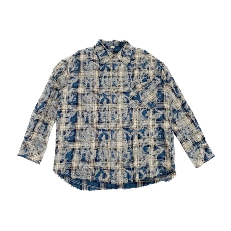 UNISEX【SK1336】ダメージ×クラッシュ チェック柄シャツ