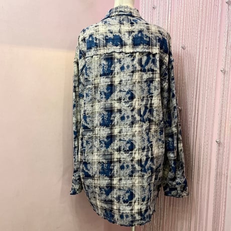 UNISEX【SK1336】ダメージ×クラッシュ チェック柄シャツ