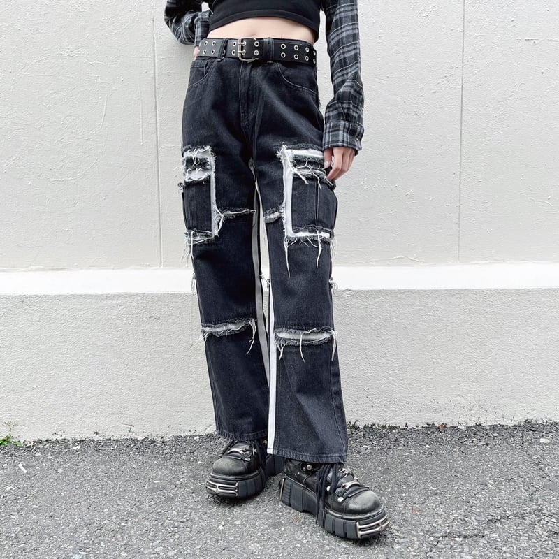 UNISEX【191609】ダメージポケットデニム(2colors) | (me)
