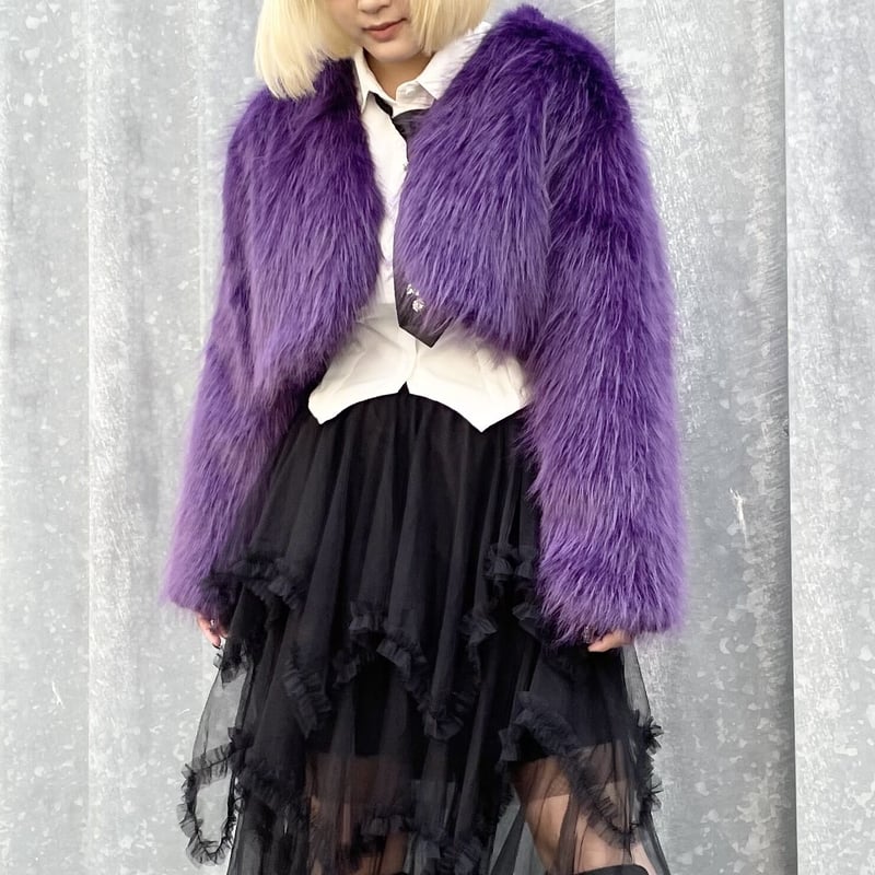 mj9395- Fake fur collarless design blouson フェイクファーカラー