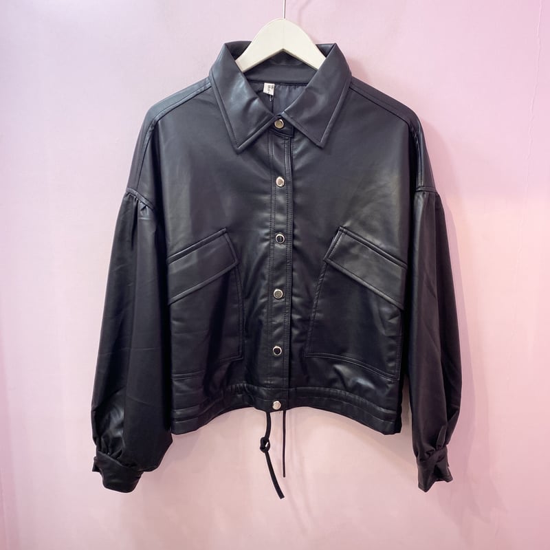 B20345】ボリュームスリーブ フェイクレザージャケット(3colors
