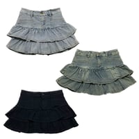 【SK1186】ダブルフリルデニムスカート(3colors)