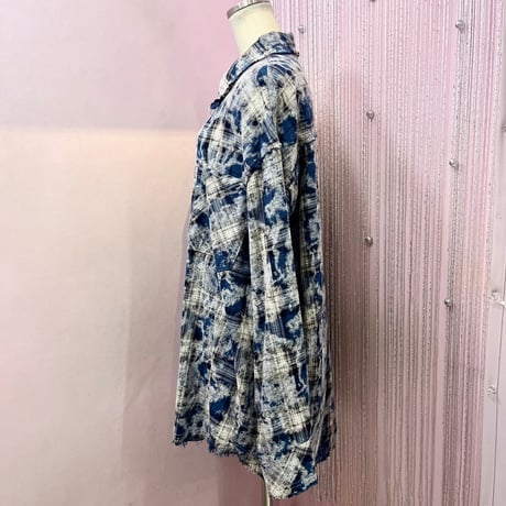 UNISEX【SK1336】ダメージ×クラッシュ チェック柄シャツ