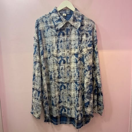 UNISEX【SK1336】ダメージ×クラッシュ チェック柄シャツ