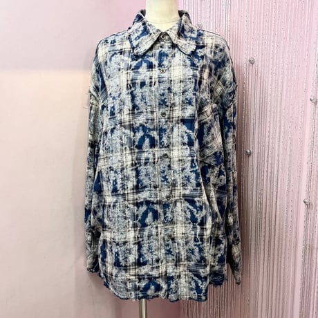 UNISEX【SK1336】ダメージ×クラッシュ チェック柄シャツ