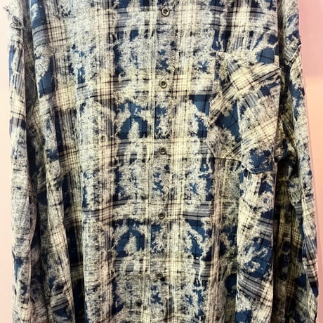 UNISEX【SK1336】ダメージ×クラッシュ チェック柄シャツ
