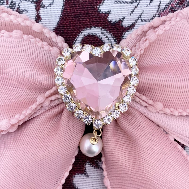 0067】BIGハートビジューリボンブローチ | (me) 新品 ♡ハート ビジュー♡ ブローチ【ヴィンテージ】
