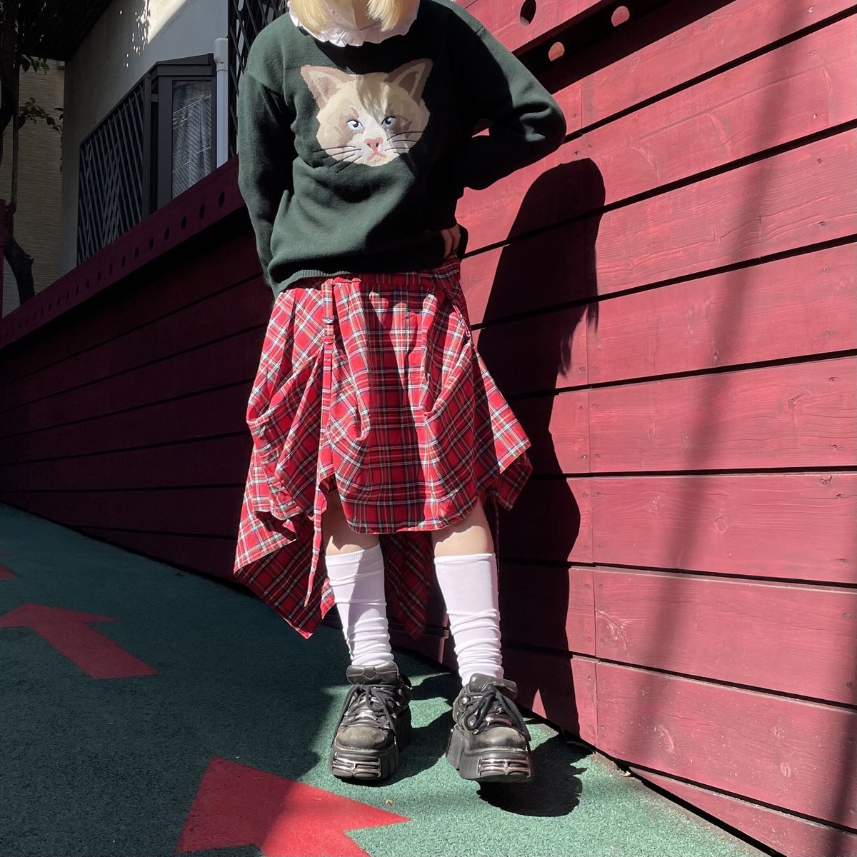 5089】チェック柄アシンメトリーコードシャーリングスカート | (me)