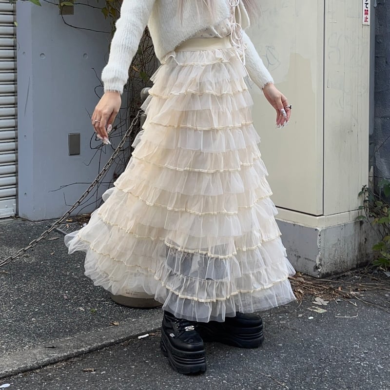 オーガンジースカート 2枚セット（オーガンジー刺繍ロングスカート） 