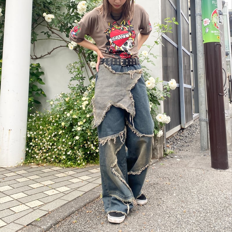 UNISEX【B23271】Star フリンジデニムパンツ | (me) UNISEX【B23271】Star フリンジデニムパンツ | (me)