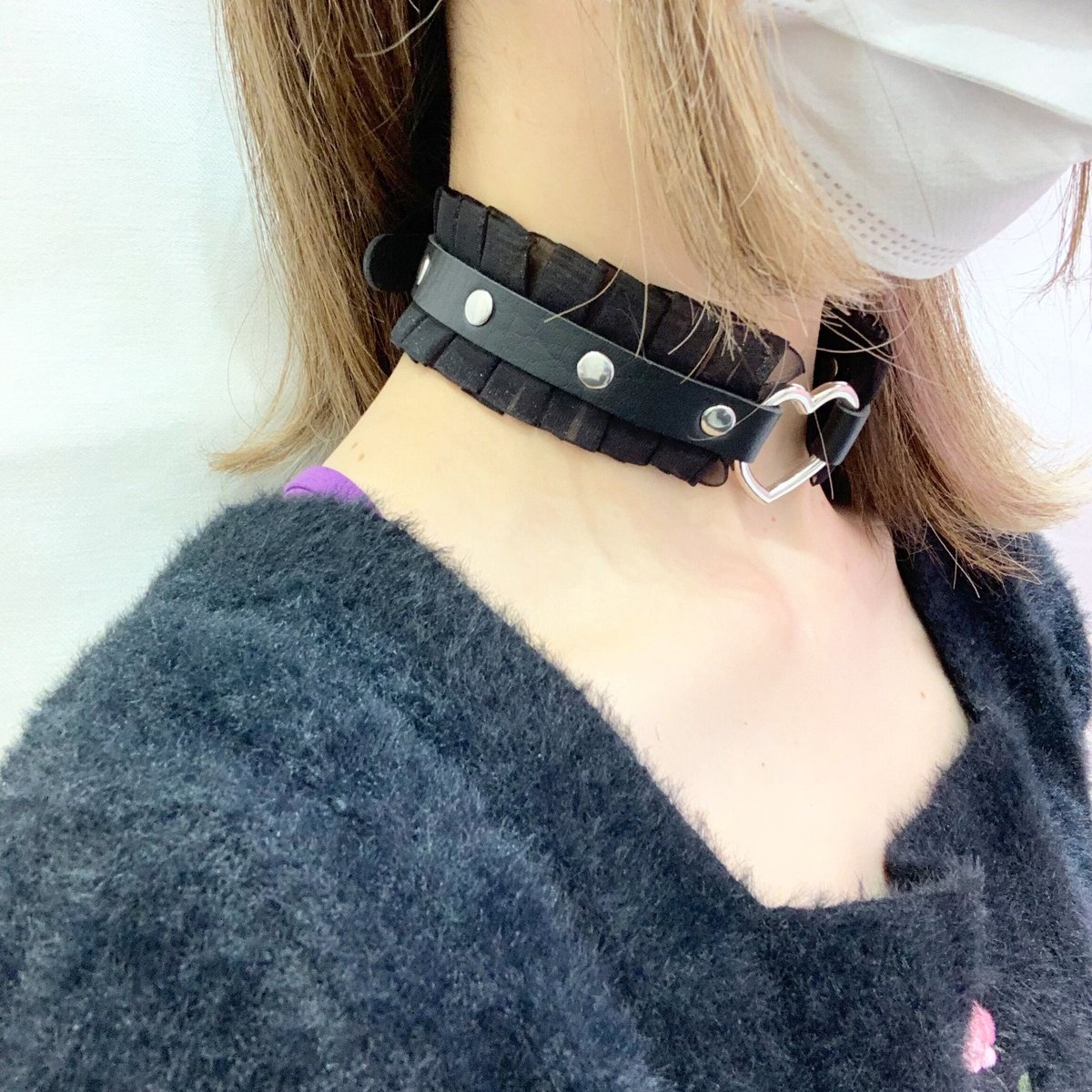 レザーチョーカー ハート ブラック ネックレス フェイクレザー 韓国  