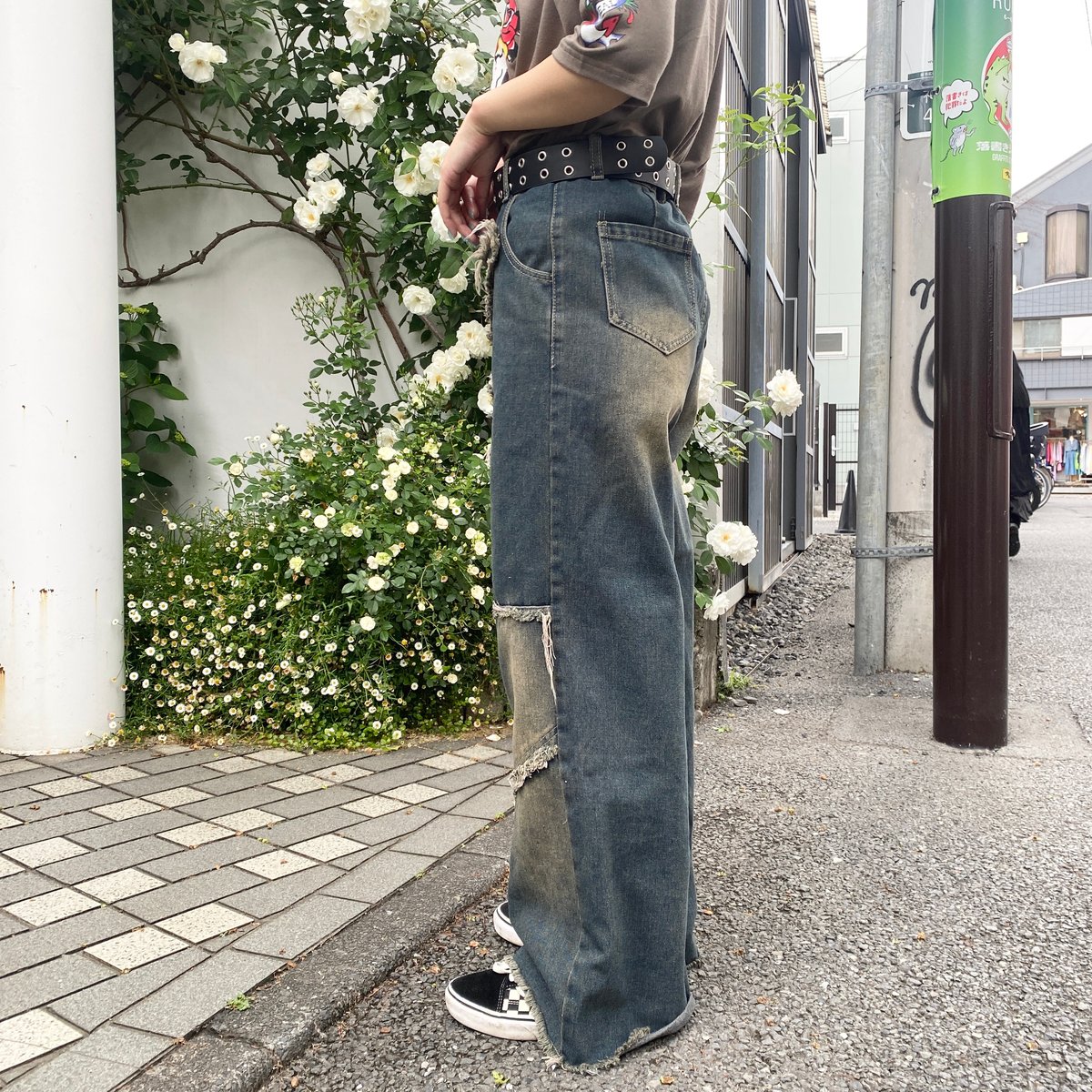 ローライズ ウォッシュ デニム フリンジ ストリート 韓国 cr3761 PAGEBOY ジーンズ デニム デニムパンツ フリンジラインデニム