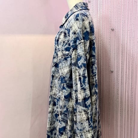 UNISEX【SK1336】ダメージ×クラッシュ チェック柄シャツ
