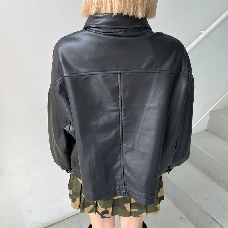 ブラウンレザー ジャケット ボリュームスリーブ 2color 】ヴィンテージライクボリュームスリーブフェイクレザー