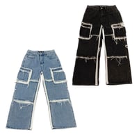 UNISEX【191609】ダメージポケットデニム(2colors)