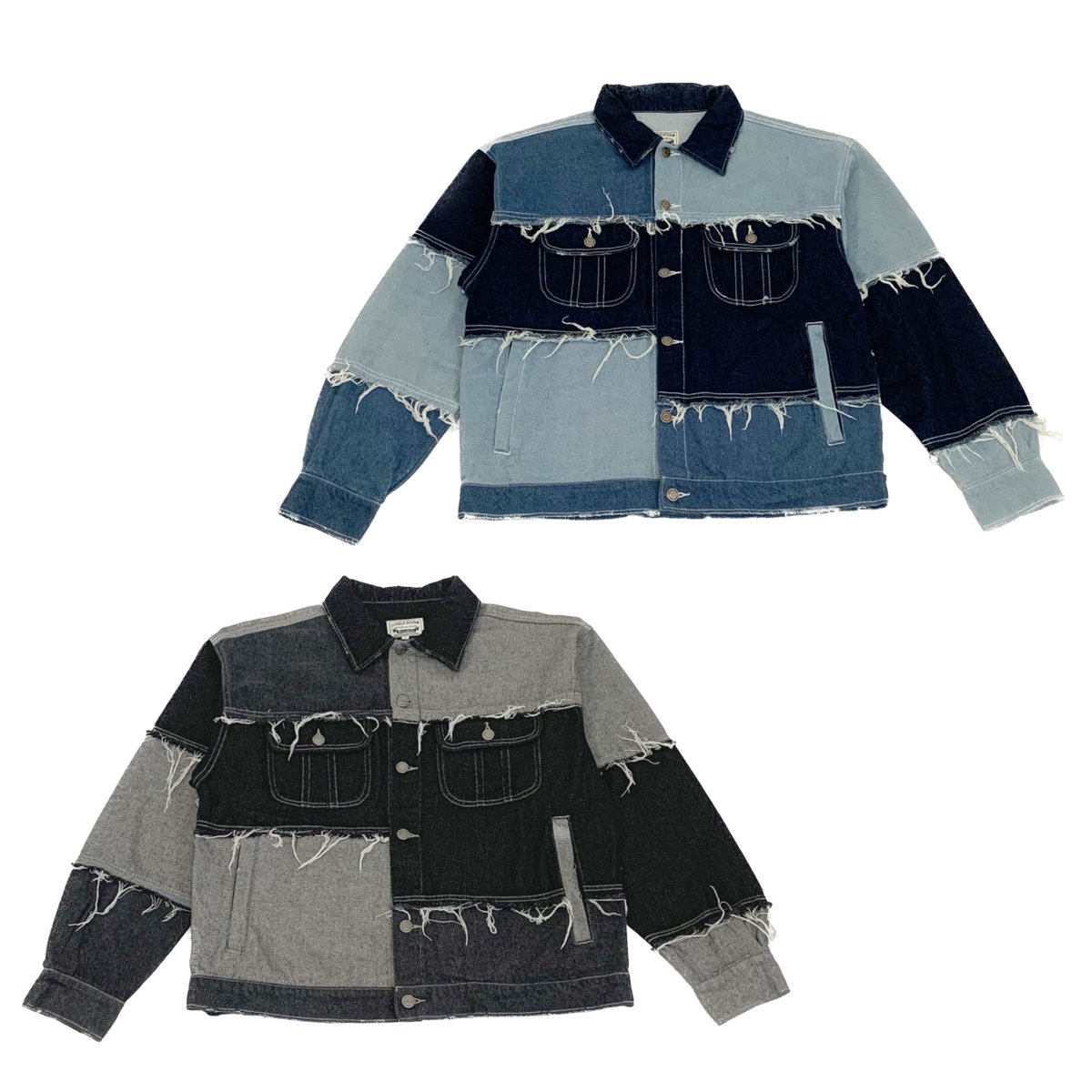 パッチワークデニムジャケット Mサイズ UNISEX【380373】パッチワークダメージデニムジャケット(2colors