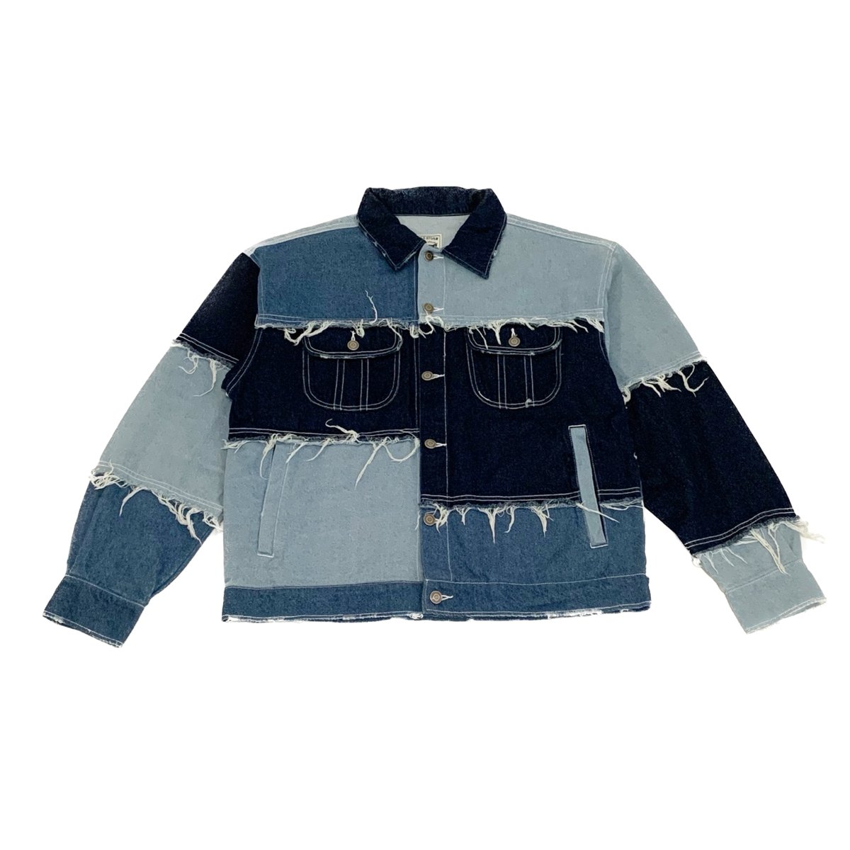   JEANS マルチカラー デニムジャケット UNISEX【380373】パッチワークダメージデニムジャケット(2colors