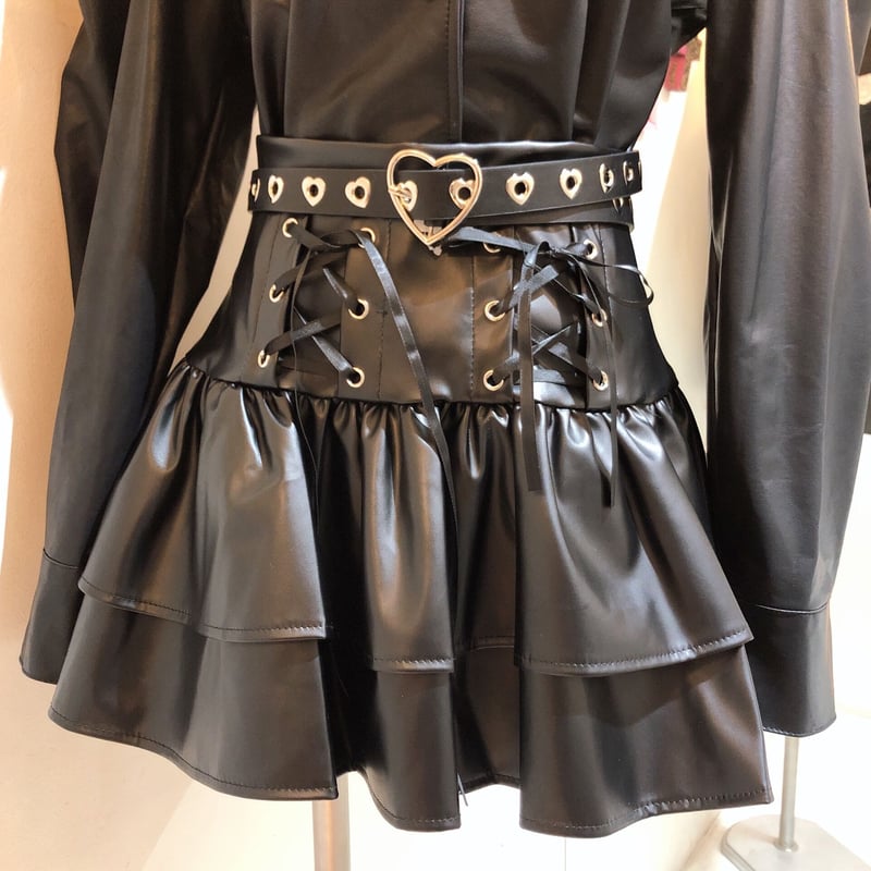 ベルト付きレザーティアードスカート み*ー様 pium ベルト付き