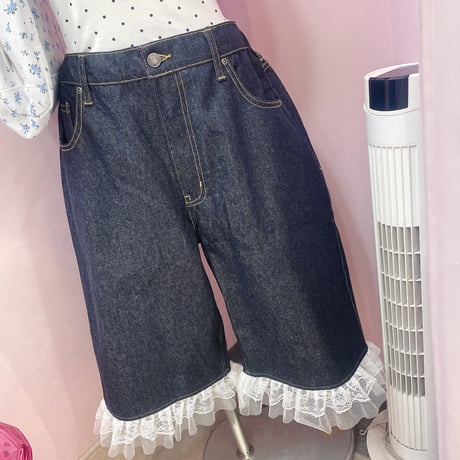フリルレースデニムバミューダパンツ