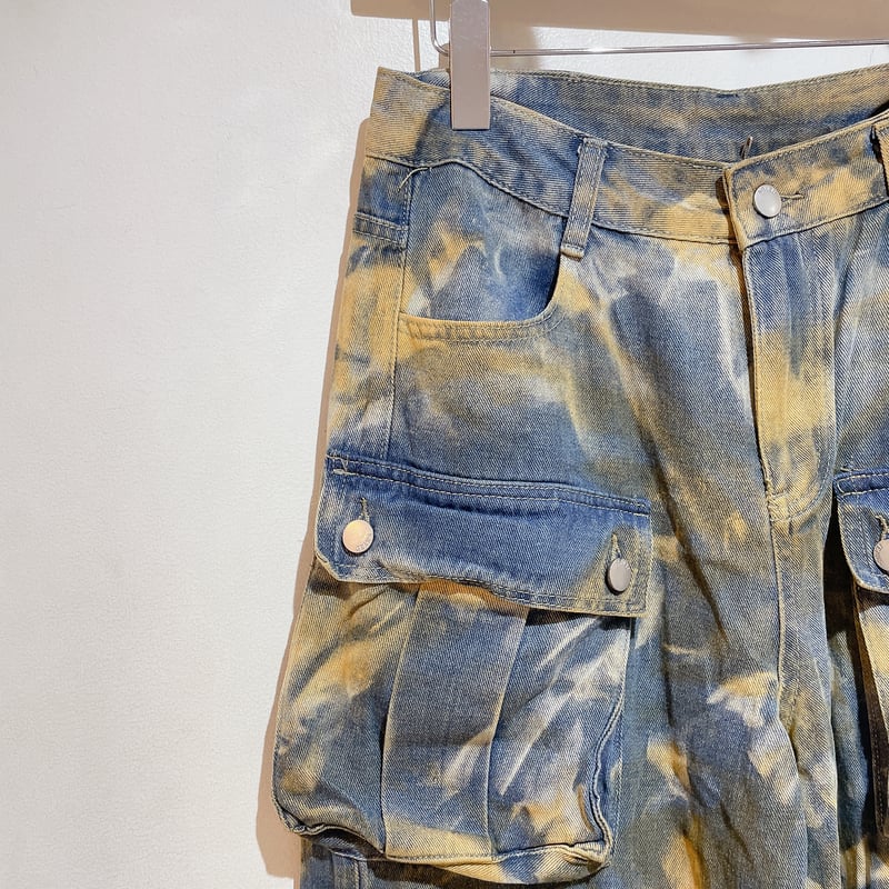 オシャレ ハイウエスト タイダイ デニムパンツ ブリーチ タイダイブリーチデニムカーゴパンツ | Romantic Standard