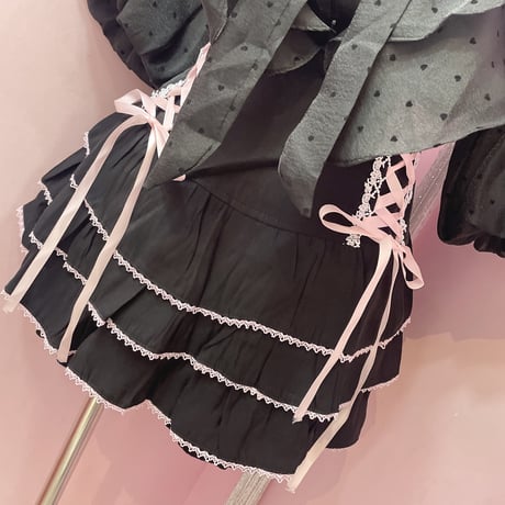 Pinkyレースアップティアードスカパン