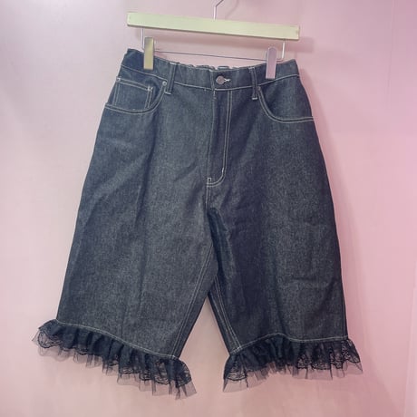 フリルレースデニムバミューダパンツ