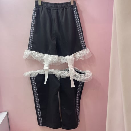 チェックラインセパレートフリルスウェットパンツ