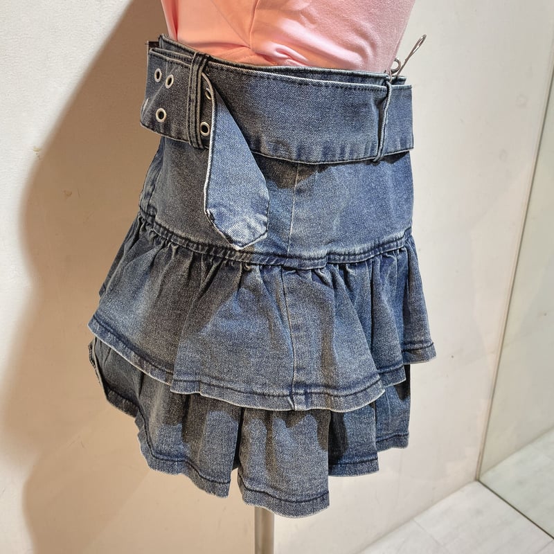 RED VALENTINO フリル付きデニムスカート 38 RED VALENTINO - レッドヴァレンティノ IR3RA0351G9 ドット柄
