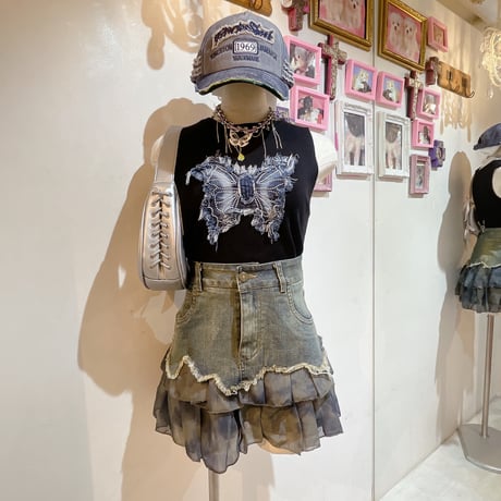 シフォン切替デニムスカート