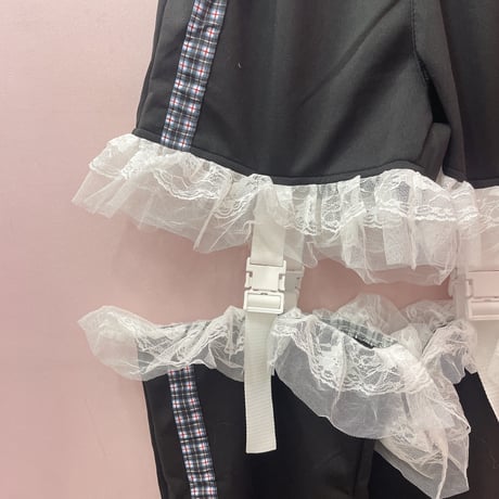 チェックラインセパレートフリルスウェットパンツ