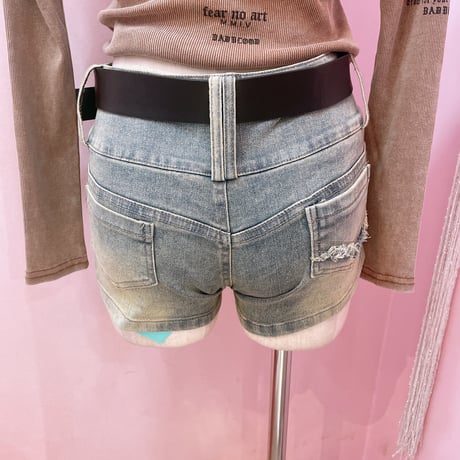 ドクロスタッズデニムショートパンツ