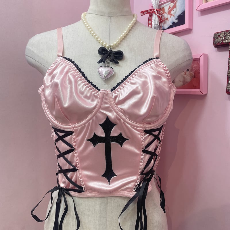 フランスアンティーク ブラトップビスチェ クロスレースアップビスチェ | Romantic Standard ロマンティック