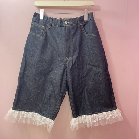 フリルレースデニムバミューダパンツ