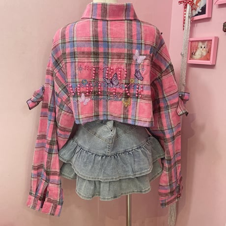 リメイクリボンバタフライパールシャツ