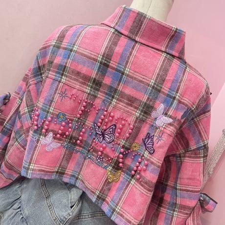 リメイクリボンバタフライパールシャツ