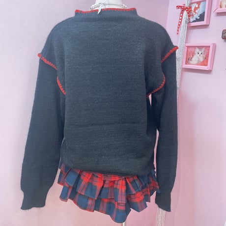 Cherryチェックロゴニット