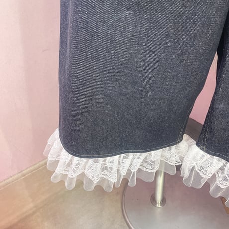 フリルレースデニムバミューダパンツ